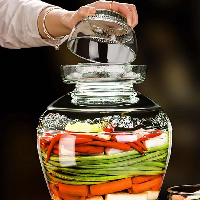 Vencer Traditional Glass Fermenting Jar 5 Liter With Lid, Glass Fermentation Tank for Pickling Kimchi Sauerkraut,VHF-002