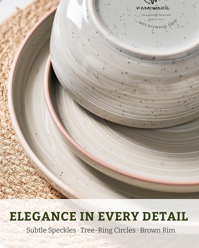 Famiware Meteor Plates and Bowls Sets, 18-Piece Stoneware Dinnerware Sets, Dishes Set for 6, Microwave and Dishwasher Safe Tableware, Matcha Green