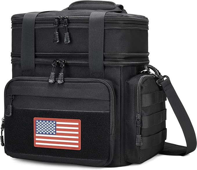 Gafetrey Tactical Lunch Box for Men, Insulated Lunch Bag Adult, Thermal Lunchbox Leakproof Waterproof Cooler Bag, Large Lunch Pail for Work Office Camping Travel (Black)