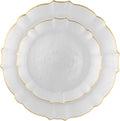 PLASTICPRO 96 Piece Aristocratic Combo Plastic Dinner Plates Disposable Plastic Fancy Heavy Duty Party Dishes 48, 7'' inch and 48, 10'' inch, Pearl White With Gold Rim