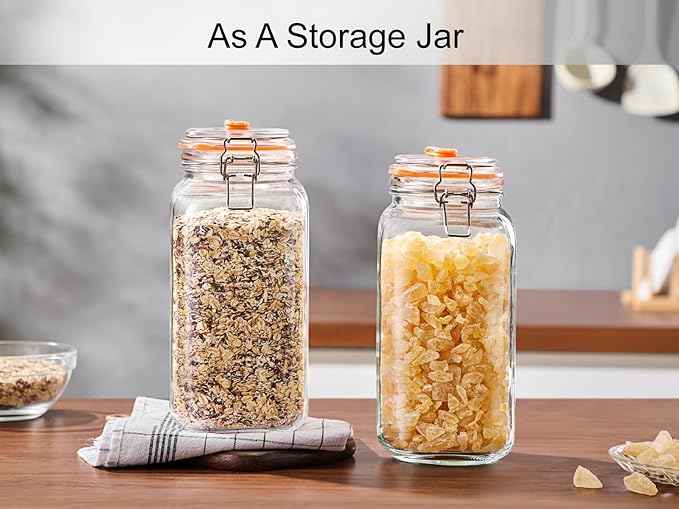 2 Liters Fermentation Jar, 64oz Glass Fermenting Jar for Making Sauerkraut, Kimchi, Pickles, Mead, Cider & More, Pack of 2