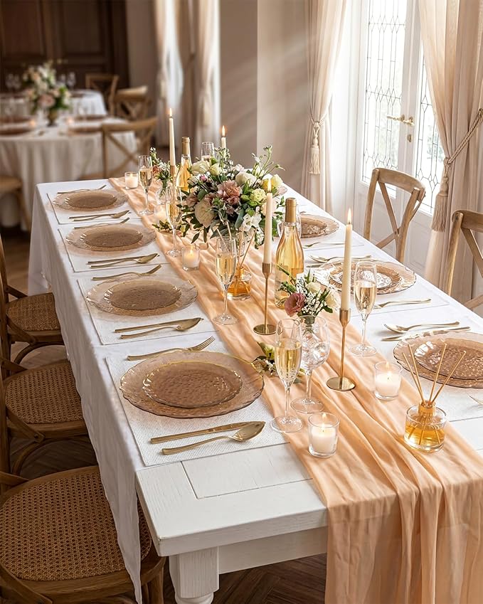 bUCLA 40PCS Brown Plastic Plates - Hammered Brown Plates with Gold Lace-Edge - Include 20 Each (10inch Dinner & 7inch Dessert) for Party & Daily Use