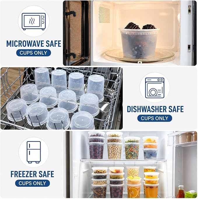 72 Sets (144-Piece) Disposable Food Storage Containers with Lids, BPA-Free, Leakproof, Microwave, Dishwasher and Freezer Safe, Perfect for Everything from Dips and Sauces to Fruits and Full Meals.