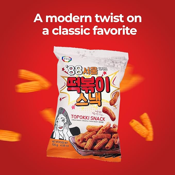 Surasang Tteokbokki Chips Korean Sweet and Spicy Puffs - Crispy Korean Chips, Street Food Flavor, Korean Snacks Tteokbokki Taste
