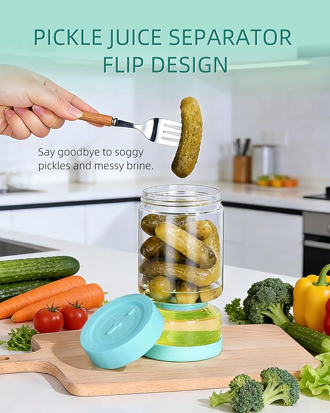 ZENS Pickle Jar with Strainer Flip, 37oz Pickle Container Olive Hourglass Jars, Pickle Juice Separator, Airtight Leakproof Lid, Glass Pickling Jars for Jalapeno-Dual Wet-Dry Design