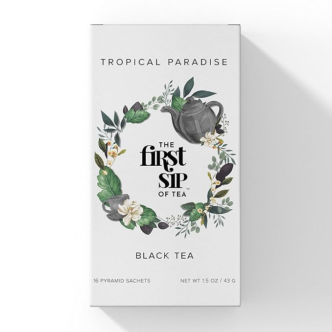 Tropical Paradise, Mango, Strawberry, Papaya, Black & Green Tea, Pyramid Sachet Tea Bags, Caffeinated, Hot & Iced Tea - 16 Cups | The Spice Hut, First Sip Of Tea