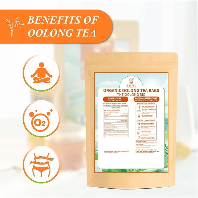 WT WEETEE Organic Oolong Tea Bags, Organic Oolong Tea 100 Count, Mild & Refreshing, Natural Caffein, Unsweetened Healthy Tea bag