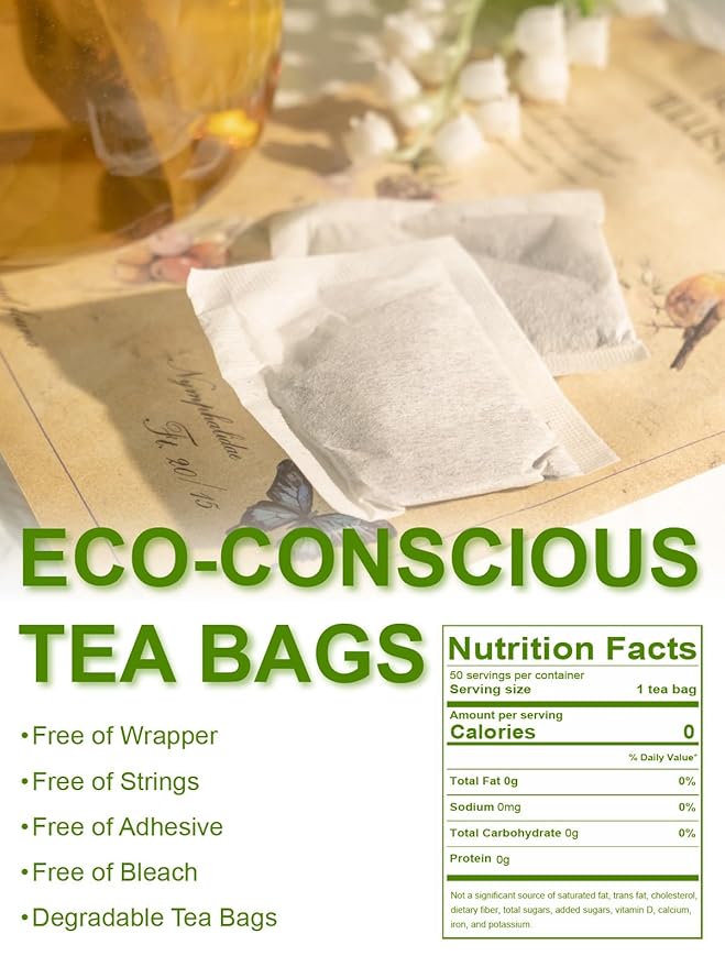TeeLux Mint Green Tea Bags, Green Tea with Peppermint, Spearmint, and Lemongrass, Caffeinated, 100% Real and Natural, 50 Count