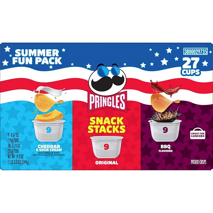Pringles Potato Crisps Chips, Lunch Snacks, On-the-Go, Snack Stacks, Variety Pack, 19.36oz Box (27 Cups)