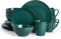 Famiware Venus 16-Piece Stoneware Dinnerware Sets with Mugs, Plates, Bowls, Service for 4, Matte Dark Green - Modern Ceramic Chip‑Resistant Dishes for Everyday & Formal, Microwave & Dishwasher Safe
