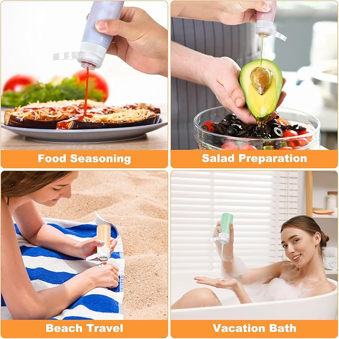 Seropy Condiment Squeeze Bottles for Sauces, Salad Dressing Container to Go, Small Silicone Squeeze Bottles, Condiment Containers Dispenser for Ketchup Hot Sauce, Orange/Green/Pink/Blue 3 Oz