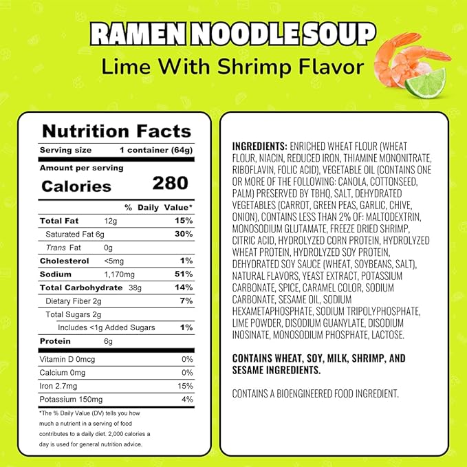 Maruchan Instant Lunch Ramen Noodles, Lime Flavor with Shrimp – Japanese-Style Instant Noodle Soup, Easy Meal Ready in 3 Minutes – 2.25 Oz. (12 Pack)