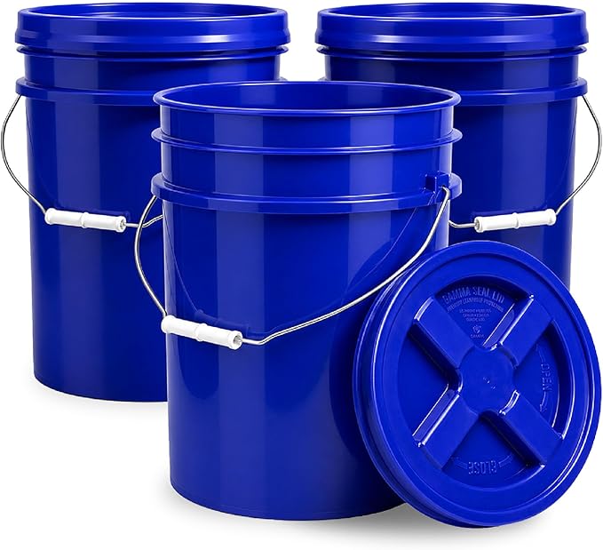 ePackageSupply 5 Gallon Bucket - Food Grade Bucket with Airtight Gamma Seal Screw-On Lid, BPA-Free, Heavy-Duty 90 Mil HDPE Plastic, Bulk Storage, Durable Container, Made in USA, Blue/Blue, 3 Packs