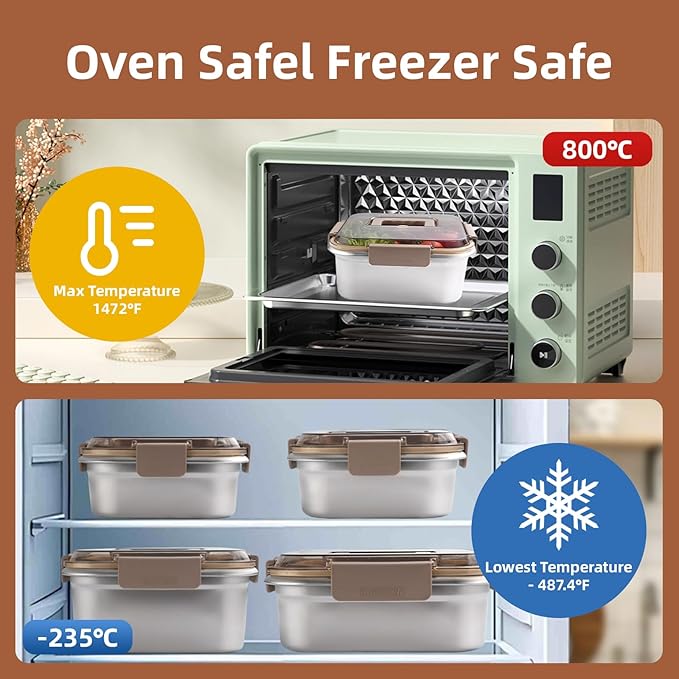 Thickened 304 Stainless Steel Food Storage Containers - Multi-Size, Portable Sealed Lid, Leakproof & Stackable, Microwave/Freezer Safe for Kitchen/Outdoor Use (2200+3800ML)