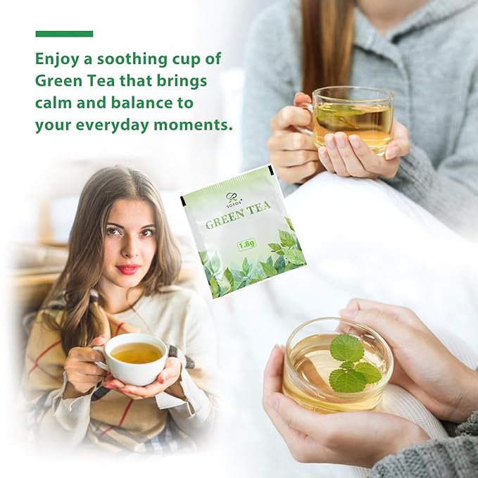 Soeos Green Tea, 6.3 oz (180g), 100 Tea Bags, Refreshing and Fragrant, Sustainably Sourced, Ideal for Hot or Iced Tea, Long-Lasting Freshness