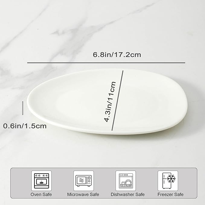 Neaylfe Ceramic Appetizer Plates Set of 6, 6.7 inch Small Dessert Plates, White Salad Plates, Dinnerware Dishes Set for Snacks, Pasta, Side Dishes, Microwave, Oven Safe