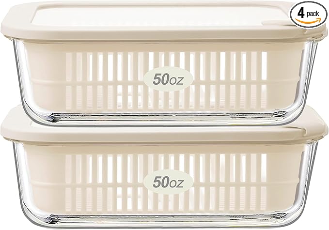 Urban Green Glass Food Storage Containers with Glass Lids, Microwave Safe Food Container Set, Aitight Meal Prep Container Set, BPA Free Colander, LeakProof, 2 Pack