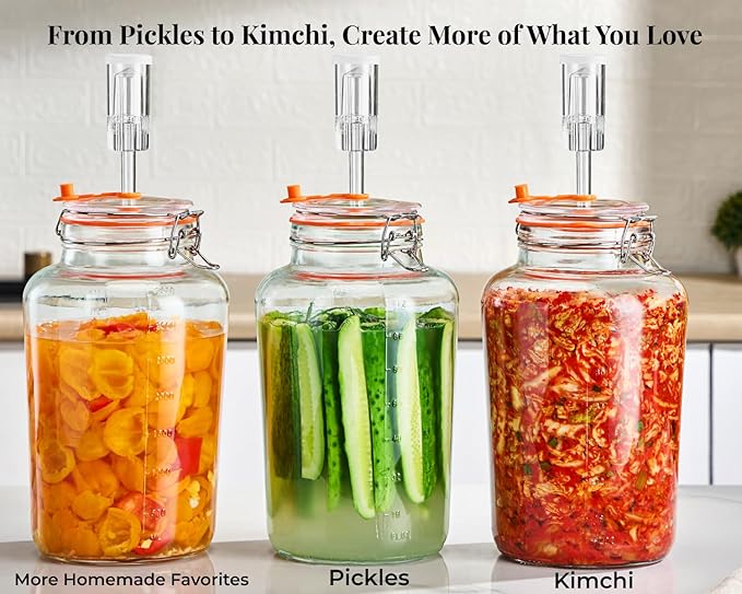 1 Gallon Fermentation Jar, Large Wide Mouth Glass Fermenting Jar with Airlocks for Making Sauerkraut, Kimchi, Pickles, Mead, Cider & More, Pack of 2