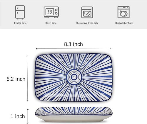 Selamica Ceramic Rectangular Salad Plates Set of 4, Small Serving Plates for Appetizers, Sushi, Fruit, Assorted Colors