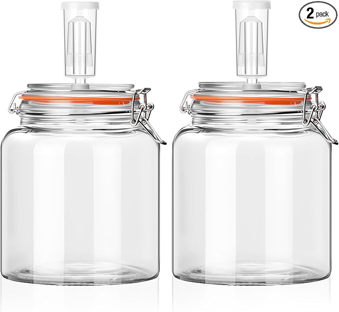0.6 Gallon Fermentation Jars with Airlocks, 2 Pack Glass Fermenting Kit, Wide Mouth Brewing Jars for Sauerkraut, Kimchi, Kombucha, Pickles & Probiotic Foods, Home Fermentation Starter Kit