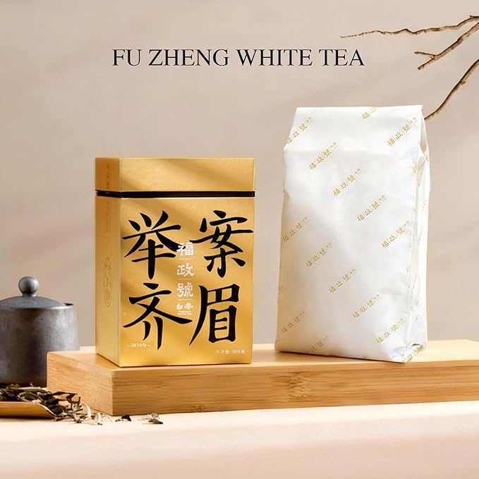 White Tea Gift Box, 2019 Harvest Organic Fermented Loose Leaf White Tea, Fuzheng Hao - Premium Elegant Packaging for Holiday Gifting & Daily Drinking