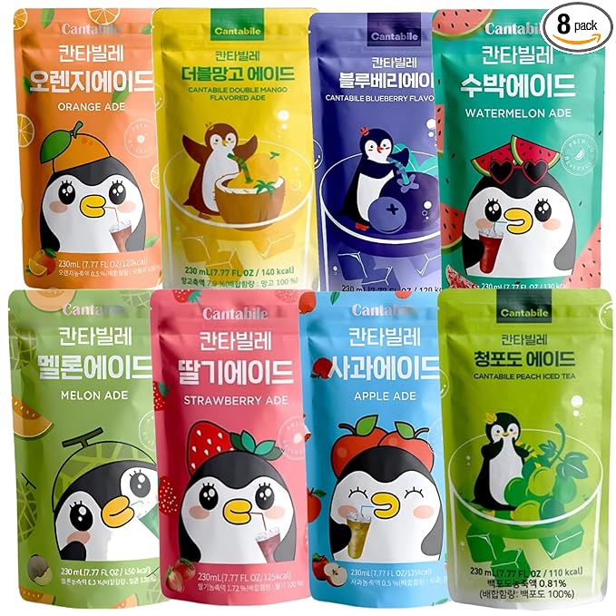 Cantabile Korean Drink Pouch Fruit Ade - 8 Flavor Combo | 230ml (7.7 fl oz) per pouch