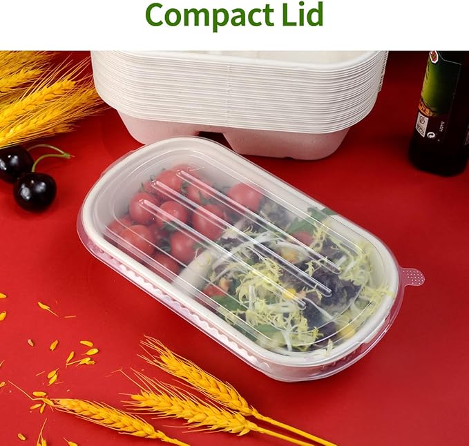 50 Pack Large 2 Compartment Paper Bowls with Lids, Divider Food Containers Disposable for Main Dish with Sides, Chip Dips (50 Bowls 50 Lids)