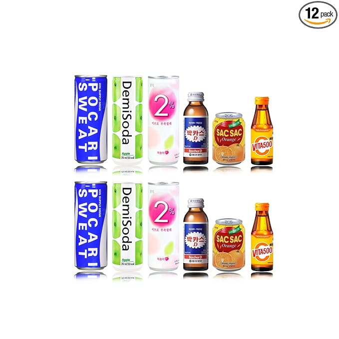 FRKR Korean 10 &12 Drinks Assortment Gift Box [Chilsung Cider/Mikis/Demisoda/Banana Milk/McCOL/MoguMogu/2%/SacSac/Etc.] Soft Drinks + Real Fruit Drinks + Energy Drinks (12, Sports Day)