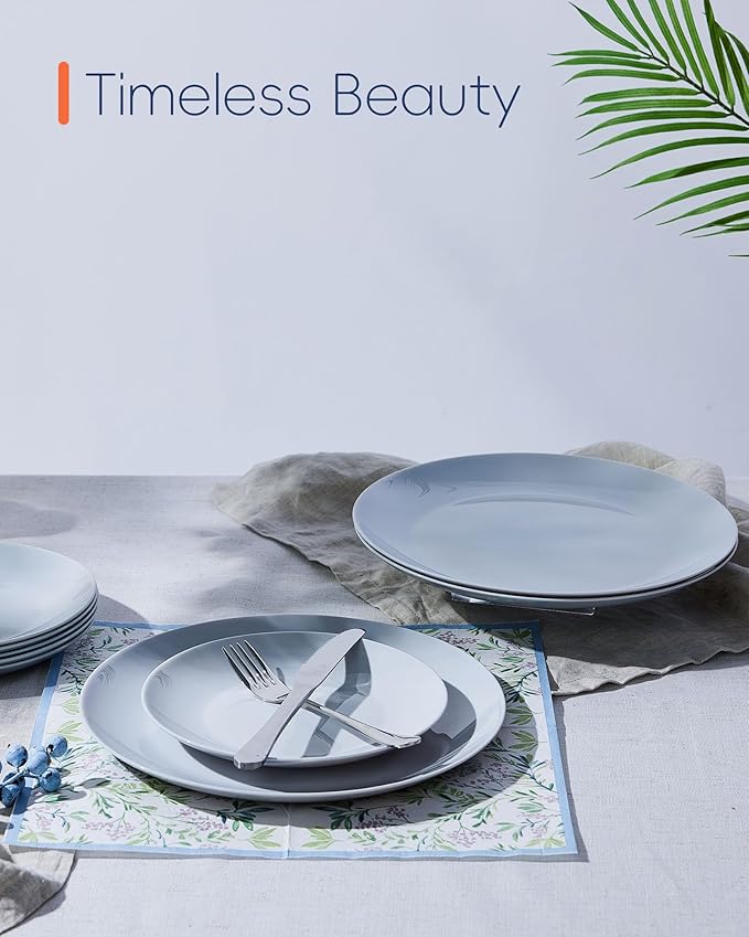 LaGlint 10.5 inch Dinner Plate Set of 6, Lightweight Round Opal Glass Grey Dinnerware Plates, Dishwasher and Microwave Safe