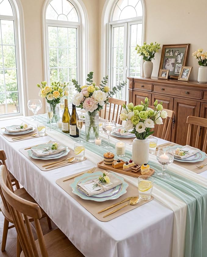 WDF 100PCS Mint Green Plastic Plates - Green Spring Plates Disposable - Heavy Duty Scalloped Plastic Plate for Parties/Wedding/Spring