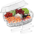 Ice Chilled Party Platter - 15'' Divided Serving Tray with Lid and 4 Compartments, Clear Fruit Trays for Serving for Party, Ideal Cold Chilled Serving Trays for Parties, Shrimp Cocktail, Etc