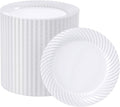 FOCUSLINE 7 Inch White Plastic Plates, 100 Count Disposable Heavy Duty Salad Dessert Plates, Premium Hard Plastic for Weddings, Parties and Events
