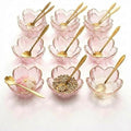 3.3“ Small Sakura Dipping Bowls Set with Gold Spoons，Pink Glass Sauce Dishes with Gold Trim for Soy Sauce, Sushi, Snacks, and Party Appetizers（12 Bowls+12 Spoons）