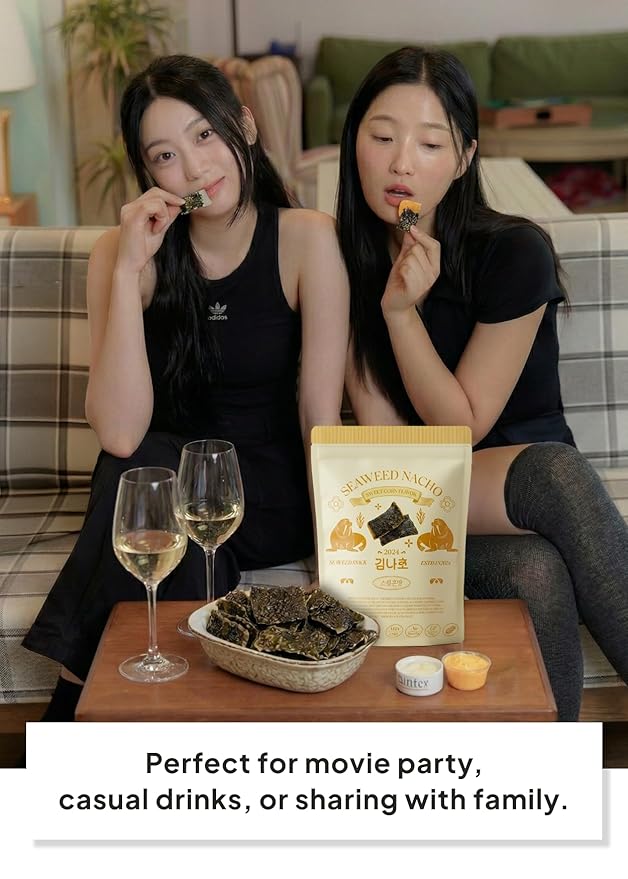 Korean Food Seaweed Nachos (Sweet Corn Flavor), 1.41oz (40g) Low-Sugar, Guilt-Free Asian Snacks, Gluten-Free, Non-GMO Crispy Seaweed Chips, Kim-Bugak