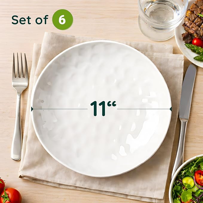 HOMBENE Dinner Pasta Set for 6, Dinner Plates, Salad Snacks Plates for Kitchen, Porcelain Dinner Plate, Microwave & Dishwasher Safe, Dinnerware Set, 10.5 Inches, Sun-glitter Style, White
