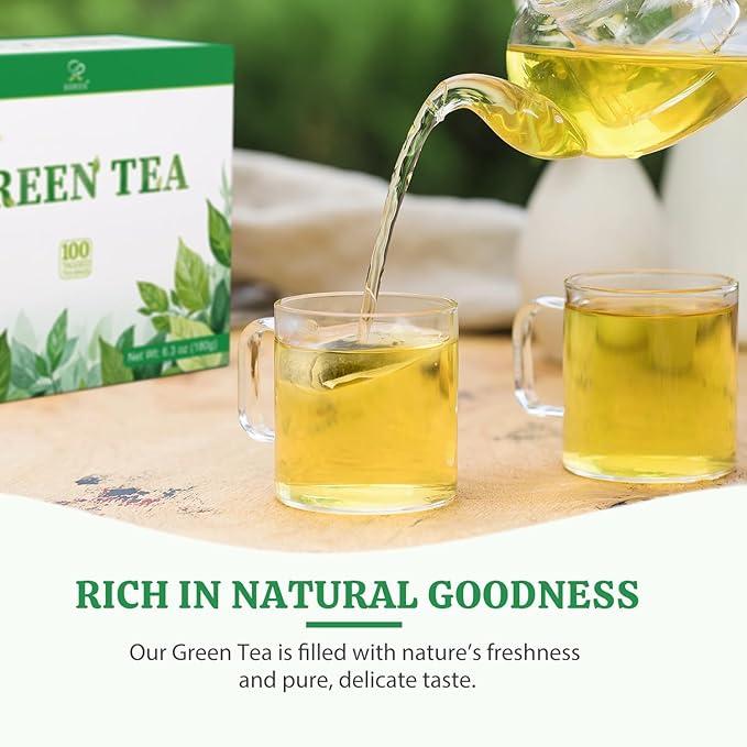 Soeos Green Tea, 6.3 oz (180g), 100 Tea Bags, Refreshing and Fragrant, Sustainably Sourced, Ideal for Hot or Iced Tea, Long-Lasting Freshness