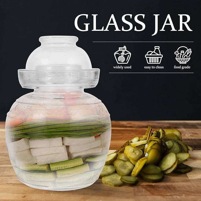 Toyvian Traditional Glass Fermenting Jar with Airtight Lid 3lb Thick Glass Kimchi Pickling Jar Food Storage Container for Kitchen Fermentation