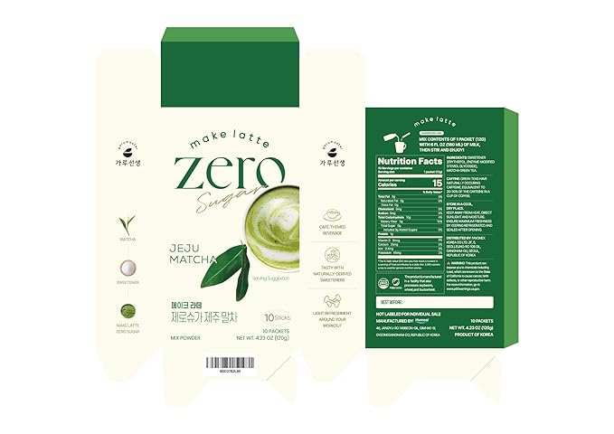 Kim’s Table Matcha Powder for Latte Zero Sugar Easy 10 Sticks Ceremonial Grade Jeju Korean Matcha for Latte Green Tea Powder, Premium Barista Crafted Mix, soft & savory taste, 10 Servings (4.23 Ounces) 제주 말차 라떼