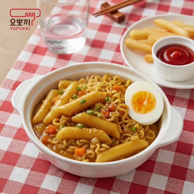 Yopokki Instant Rabokki Cup – Korean Tteokbokki Rice Cakes with Ramen Noodles, Quick & Easy Korean Street Food, Asian Snacks for College Dorms (2 count, Curry)
