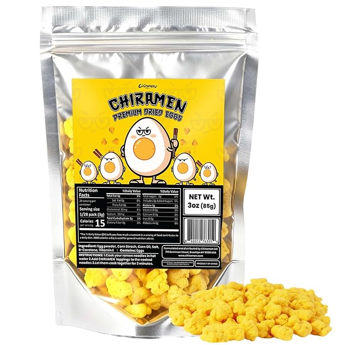 CHIRAMEN Dried Egg Ramen Toppings – Freeze Dried Scrambled Egg Pieces for Instant Noodles, Cup Ramen, Fried Rice & Soups – Easy Protein Add-On for Quick Meals
