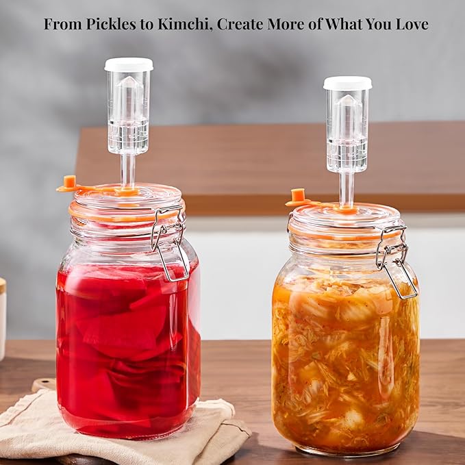 1.5L Wide Mouth Fermentation Jars, Pack of 2 with Airlocks & Glass Weights, Complete Fermenting Kit for Sauerkraut, Kimchi & Pickles