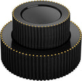 supernal 100pcs Black and Gold Plastic Plates,Black Disposable Plates,Halloween Party Supplies Including 50 Dinner Plate and 50 Disposable Dessert Plate,Heavy Duty Plastic Platos for Halloween,Party
