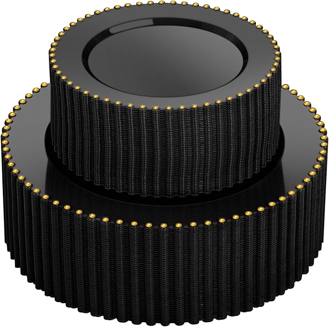 supernal 100pcs Black and Gold Plastic Plates,Black Disposable Plates,Halloween Party Supplies Including 50 Dinner Plate and 50 Disposable Dessert Plate,Heavy Duty Plastic Platos for Halloween,Party