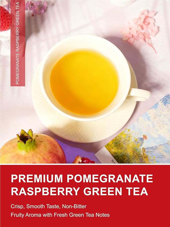 TeeLux Pomegranate Raspberry Strawberry Green Tea, Fruit Flavored Green Tea, Berry Aroma & Crisp Taste, Hot & Iced Tea, 100 Count