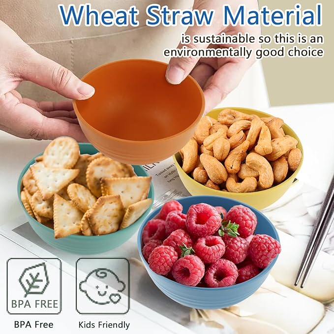 PYRMONT Wheat Straw Bowls Set of 8 Unbreakable Small Bowls 10 Oz Alternative Plastic Bowls Stackable Snack Bowls for Kitchen Dishwasher & Microwave Safe Cute Bowls for Candy,Smoothie-Multi