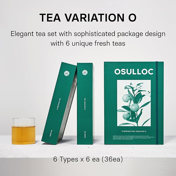 OSULLOC TEA VARIATION "O" (36 Count, 6 Types x 6 ea), Elegant & Sophisticated designed Gift Set, 6 Premium Organic Pure & Blended Tea from Jeju Island