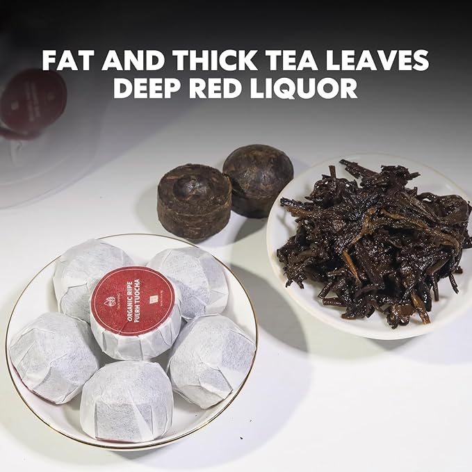 YUANSHENG Organic Mini Ripe Puerh Tuocha Grade AA, USDA Certified puerh Mini Tea Cakes, Aged Chinese Fermented tea Cake with Mellow and Smooth Flavor, Chinese puerh tea Cake Individually Wrapped, 5.6 Oz