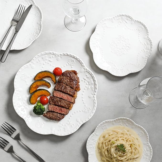 Gaolinci European Palace Series Lace Embossed Ceramic Dinner Plate (Set of 4)