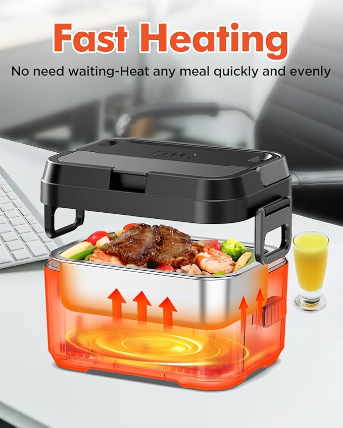 Hugmazing Cordless Electric Lunch Box for Adults, Men & Women – Rechargeable Self-Heating Food Warmer with 1.2L SS Container, Battery-Powered Heated Lunch Box, Perfect for Work and Travel Use (Grey)