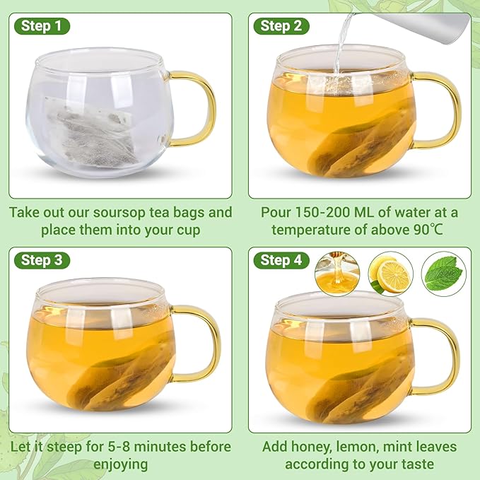 Soursop Leaves Tea Bags, Premium Soursop Graviola Leaves Herbal Tea, Pure & Natural Soursop Leaves for Digestion, Support Healthy Skin & Sleep, No Additives, Caffeine Free (50 Bags/1 Pack)